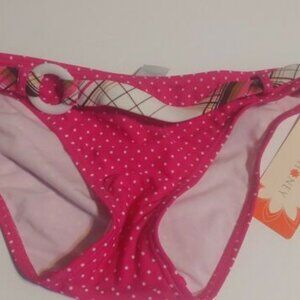 Hula Honey Bikini Bottom Sz S Bright Pink Polka Dot Multi Color Belt NWT